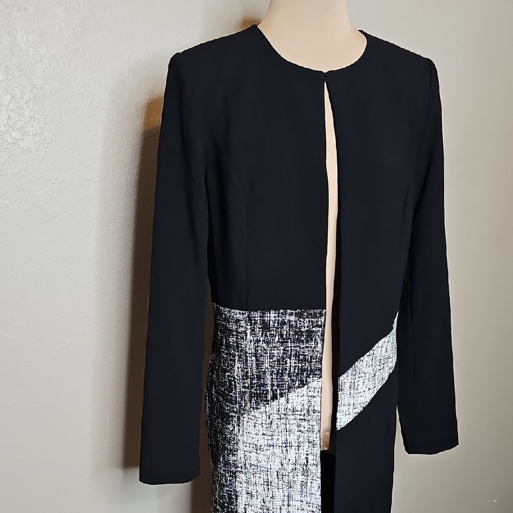 Calvin Klein 6 Colorblock Topper Jacket Suiting Duster‎ Black and White Print - Picture 2 of 10